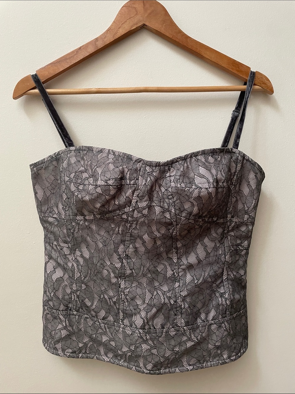 Club Monaco Gray Lace-Overlay Bustier Cami